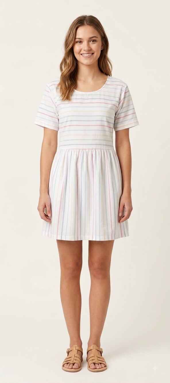 LAKE White Rainbow Striped Cotton Mini Dress XS